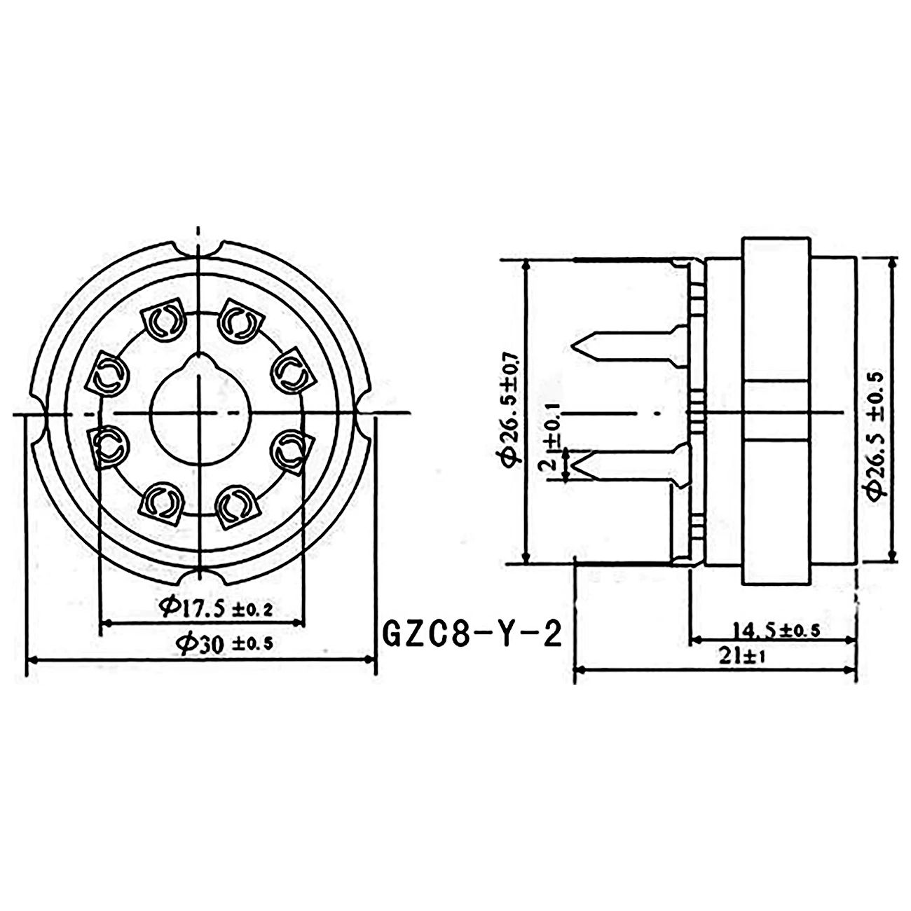 1PC 8Pin K8A Octal Valve Tube Socket For HIFI Audio 6L6 6V6 EL34 KT88 5AR4 6CA7 GZ34 CV181 274B 6N8P 6SN7 Tube PCB MOUNT