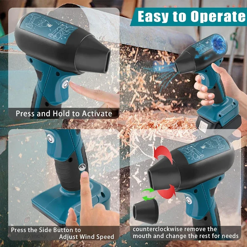 Imagem -04 - Handheld Brushless Motor Violento Blower Jet Fan Ventilador do Duto Industrial para Makita Dewalt Milwaukee Bosch 1822v Bateria 130000 Rpm