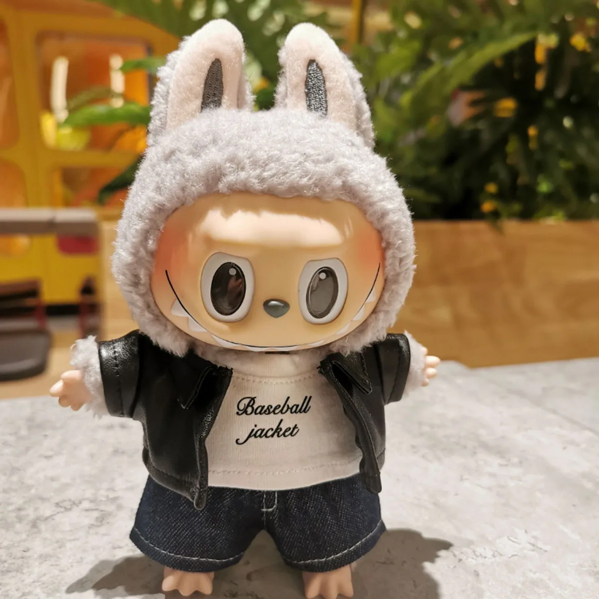 ﻿ Leather Jacket and Skirt Motorcycle Style Clothing Suitable for 17cm Labubu Clothing Set