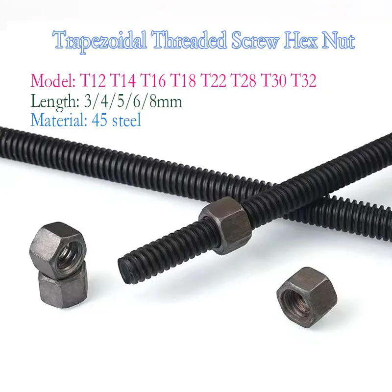 Trapezoidal Threaded Screw Hex Nut T12 T14 T16 T18 T22 T28 T30 T32 Coarse Threaded Screw Forward and Backward Threads