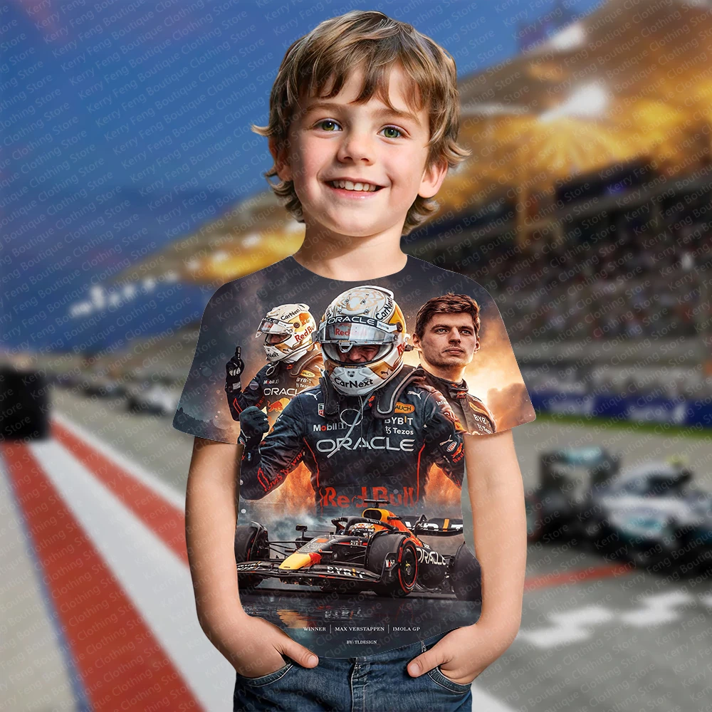 Zomer Hot Selling F1 Race Print Kids Volwassen T-Shirts Met Korte Mouwen Dagelijkse Vrije Tijd F1 Fans Mode Top