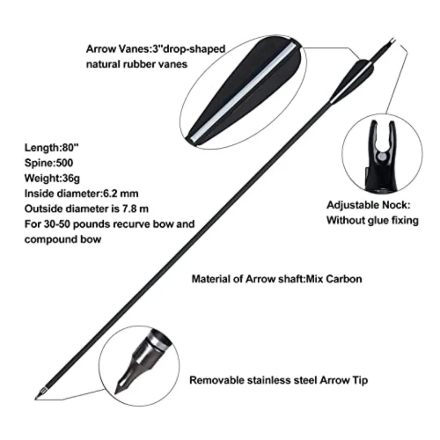 60 '' Tiro con l'arco Arco ricurvo Takedown Arco da caccia Arco e frecce Set Pratica bersaglio per adulti Concorso Sopravvivenza Arco lungo Mano destra 3