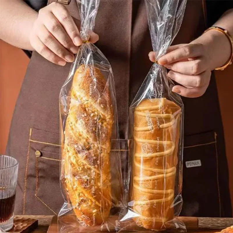 100Pcs Long Bread Packaging Bag Clear Plastic Bags For French Baguette Caterpillar Bread DIY Food Baking Pouches Party Supplies