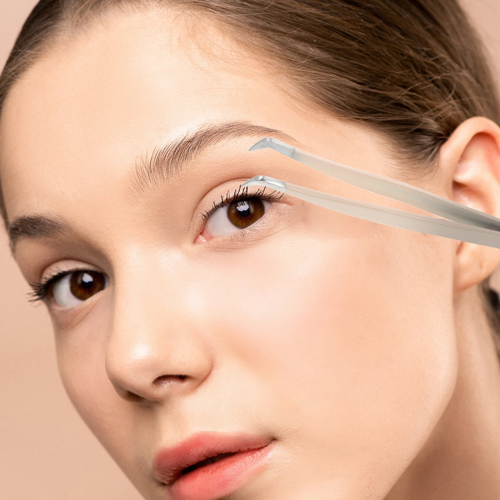 ملاقط الرموش الدقيقة طرف عازمة للرموش الصناعية أداة مكياج متعددة الوظائف لإزالة سهلة الاستخدام باللون البيج #2