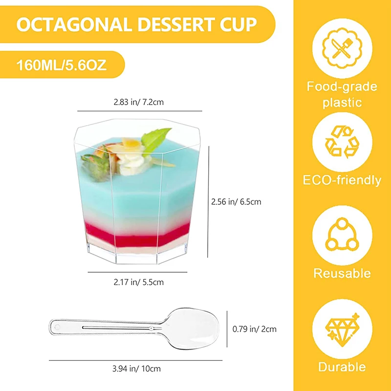 Party Disposable Plastic Dessert Cups Octagon Ice Cream Pudding Jelly Cups Party Dessert Cup