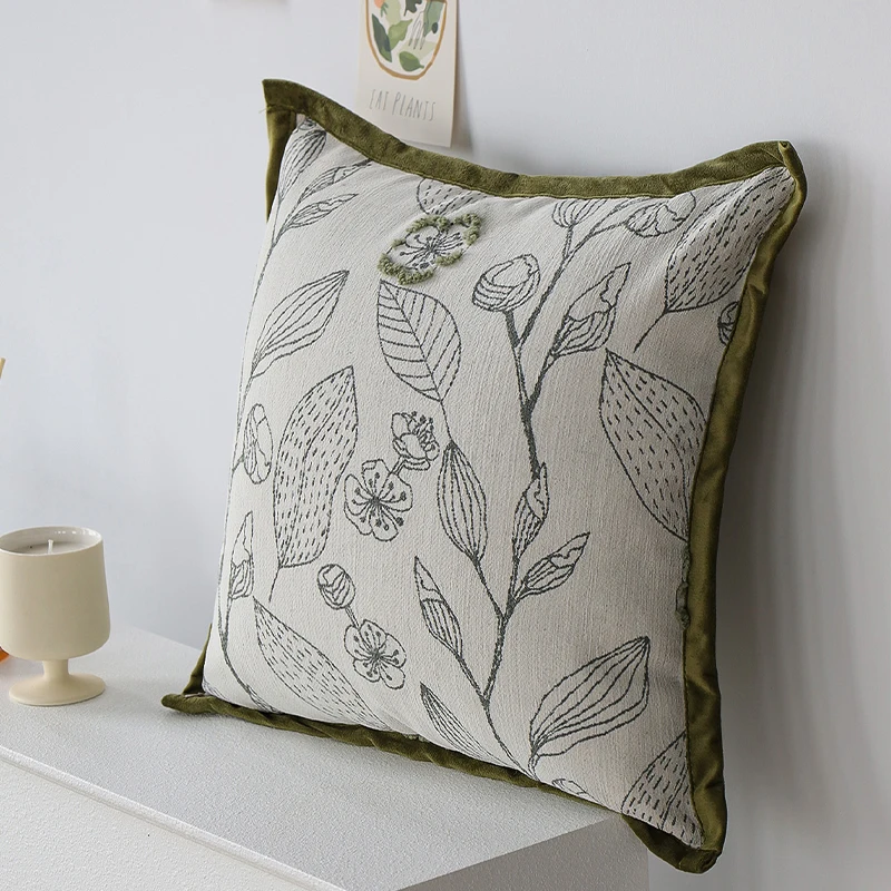 

Cushions Cover 45x45cm Polyester Decorative New Home Green Leaf Edged Pillow Cover Use For Living Room Sofa Bedroom Pillowcase
