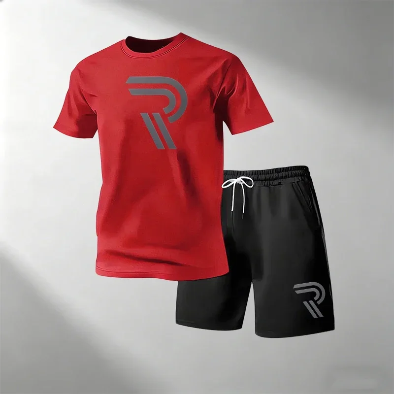 Men's Casual Fitness Two Piece Set Short Sleeve T-Shirt + Shorts Breathable Quick Dry Running Gym T-Shirts Sets Hot Sale view 4