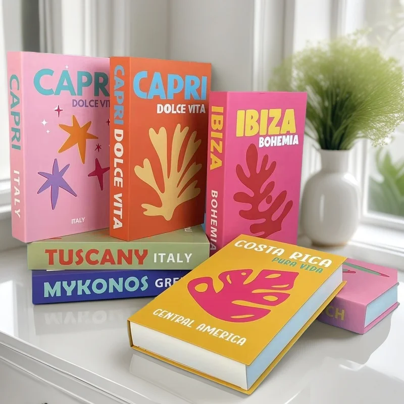 

Travel Series Luxury Fake Books Cocktail Decorative Books Storage Box Wine Coffee Table Bedroom Home Interior Decor Hawaii Ibiza