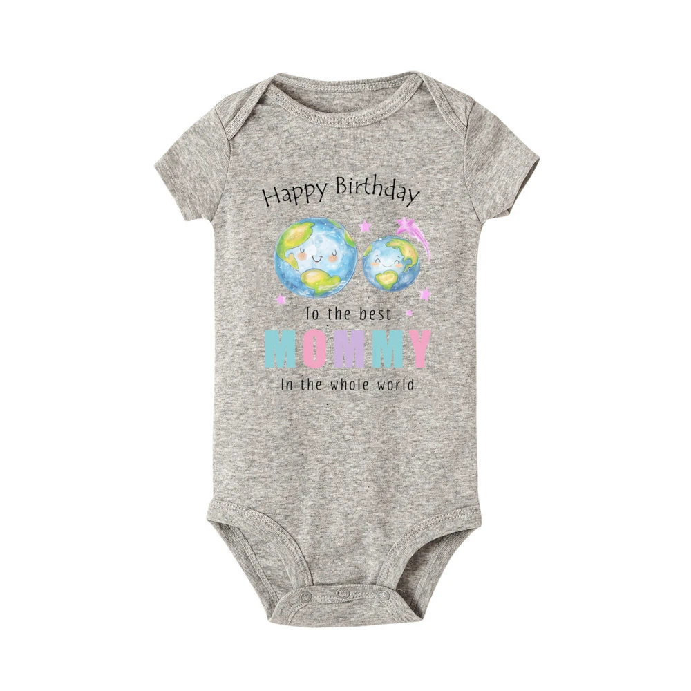 Happy Birthday To The Best Mommy in The Whole World Printed Newborn Bodysuit Mom Birthday Party Infant Outfit Summer Baby Romper