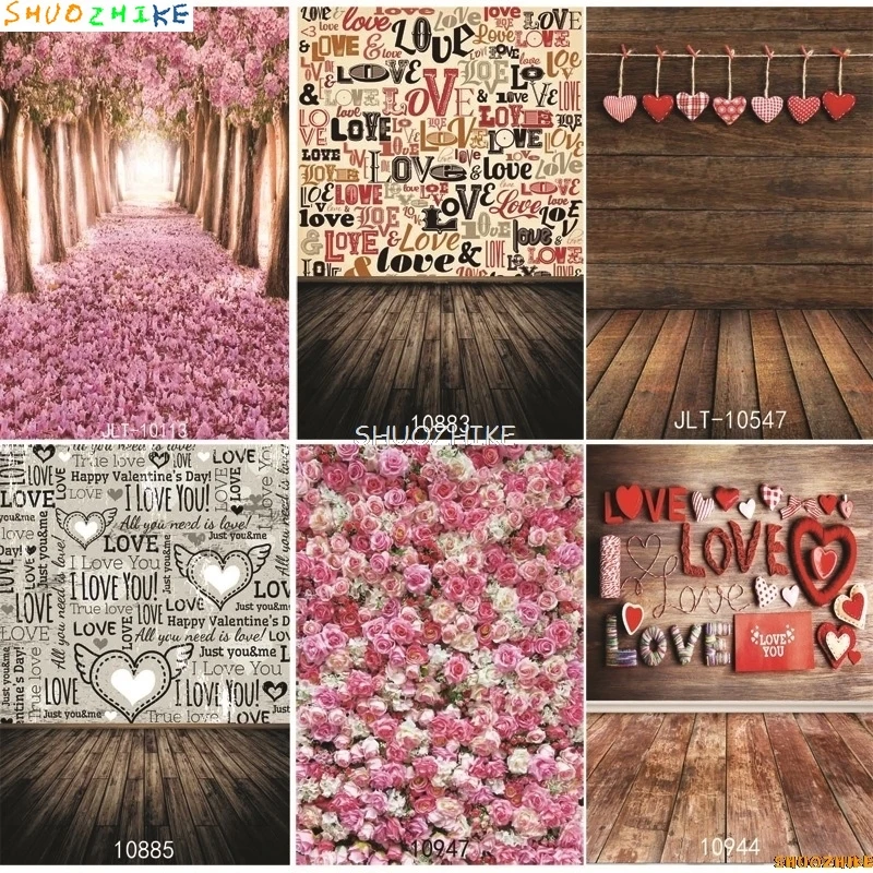 Vinyl Custom Liefde Hart Fotografie Achtergronden Prop Valentijnsdag Rose Muur Houten Planken Fotografie Achtergrond JL-25