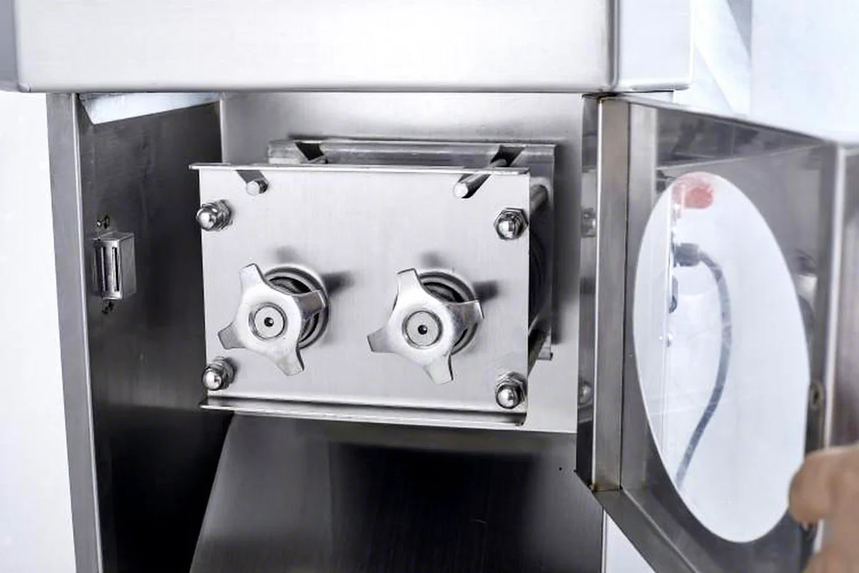 Dual-Cut Commercial Vertical Meat Slicer (Double Slice) Stainless Steel Blade 300kg/h Capacity Large Feed Port for Meat