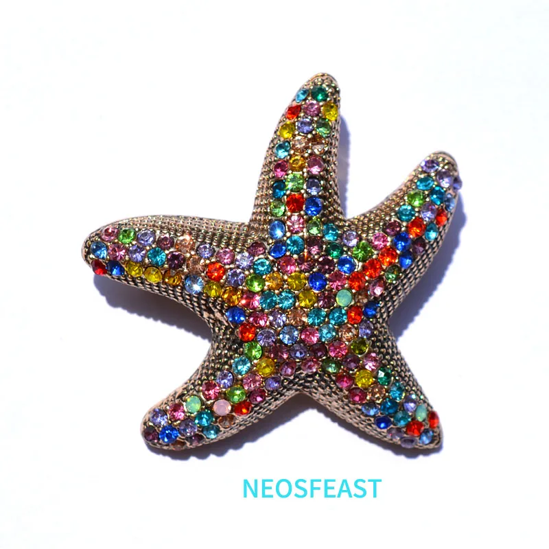 Fashion Jewelry Multi Color Rhinestone Starfish Brooches for Women Ladies Gifts Ornaments Breast pin Accessories Coats Garments