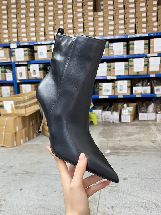 

Кожаные ботильоны с острым носком на тонком каблуке, простые, модные, новые, стильные, универсальные, повседневные, профессиональные женские ботинки