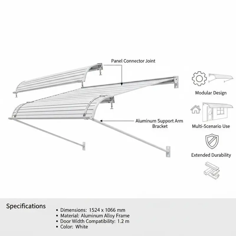 Window awning 152.4x106.6x51 cm, door canopy, lightweight & sturdy aluminum awnings for outdoor use, protection from rain, snow & sunlight for doors, entrances, windows, patios, verandas view 8