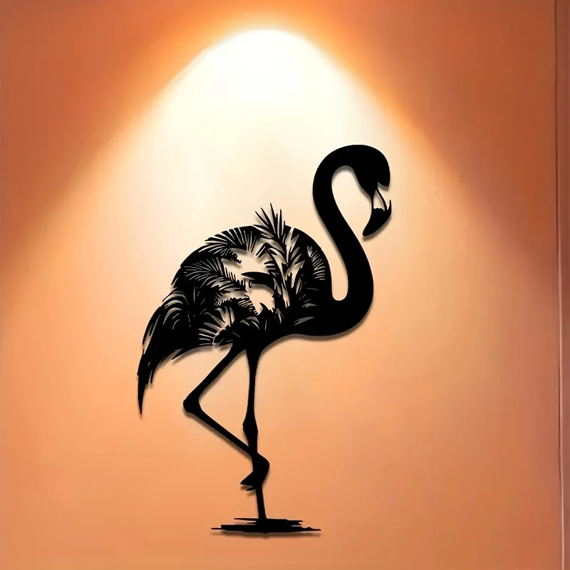 2D Flat 1pc Flamingo Metal Wall Art, Tropical Bird Wall Decor for Patio Balcony