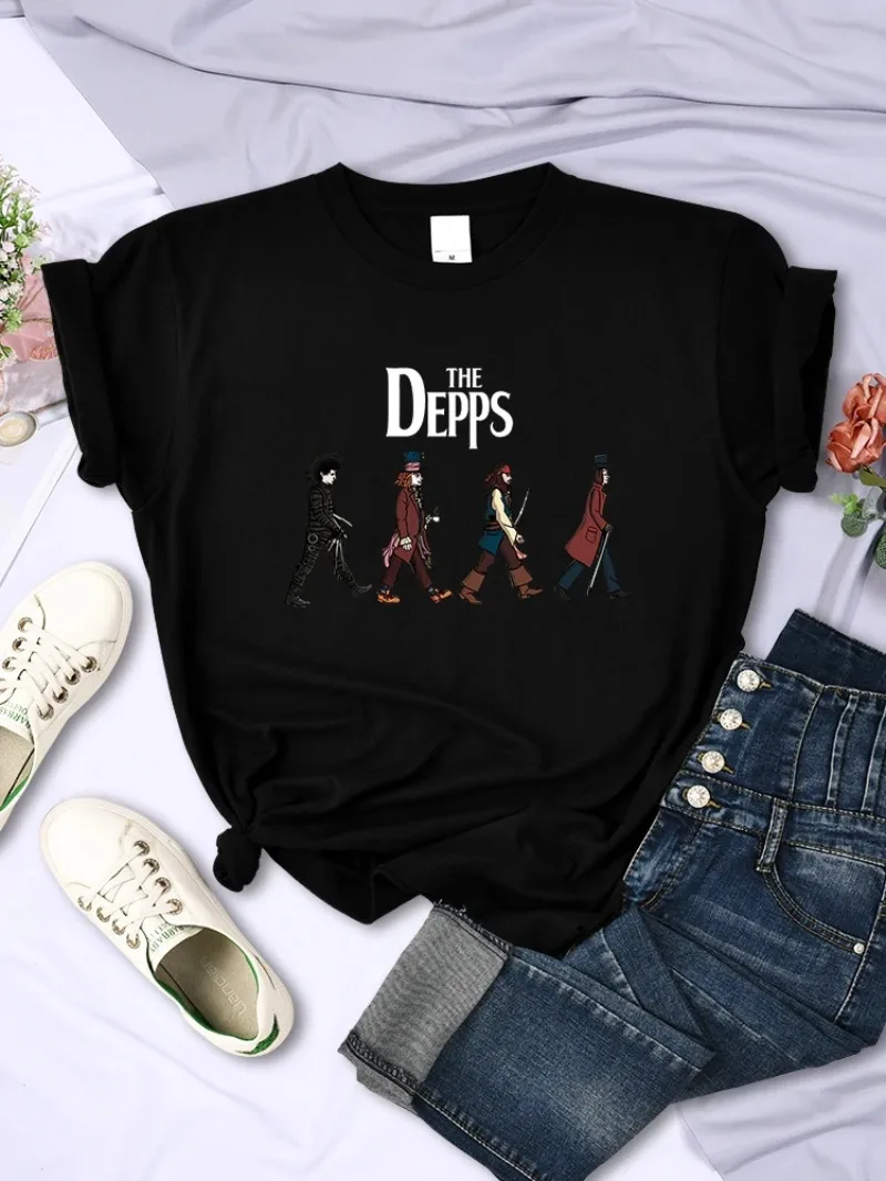 Tee Shirts Women Edward Scissorhands Magician Pirate Gentleman Printed Short Sleeves Female Oversize O-Neck Tops Breathable Tees