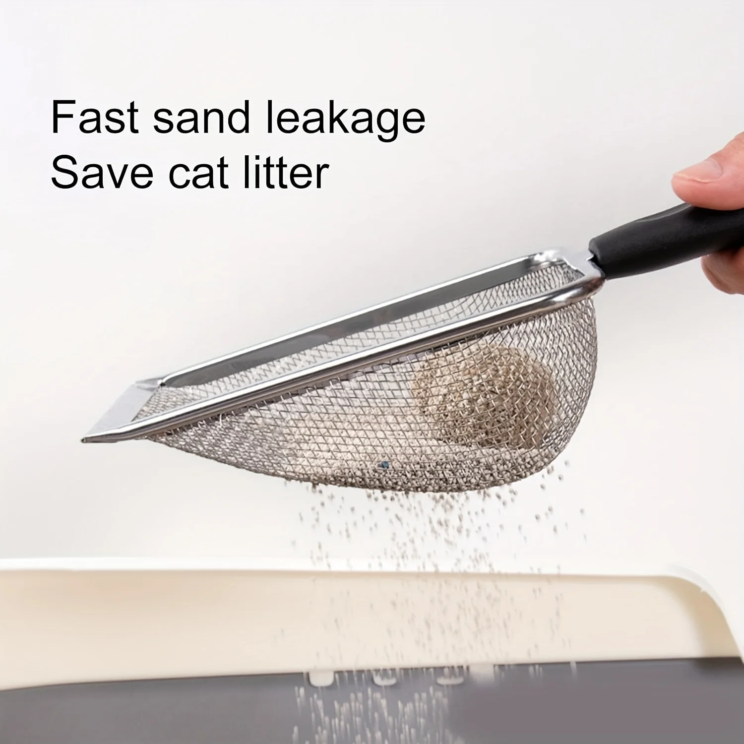 Fine Mesh Cat Litter Scoop, Stainless Steel Litter Sifter with Deep Shovel & Comfort Handle, Fast Sifting Kitty Cleaner