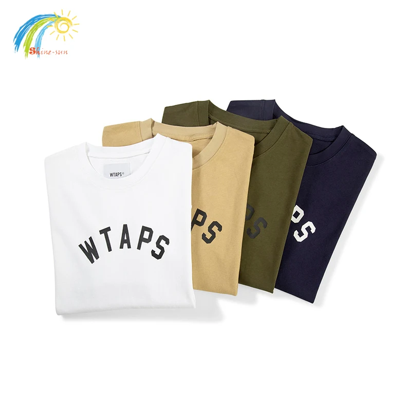 Simple Letters Logo Printing WTAPS T-Shirt Men Women Couple Loose Khaki Military Green Navy Blue White T Shirt Cotton Tee Top