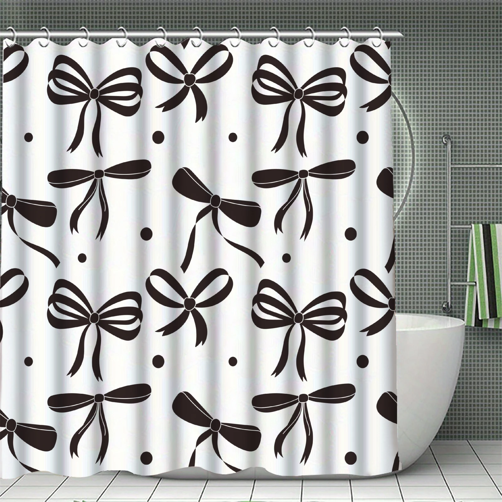 

3D Black Bow Curtains Cool Shower Curtain Set for Bathroom Modern Bath Rug Decor For Bathroom Shower Curtains Multi-Size Design