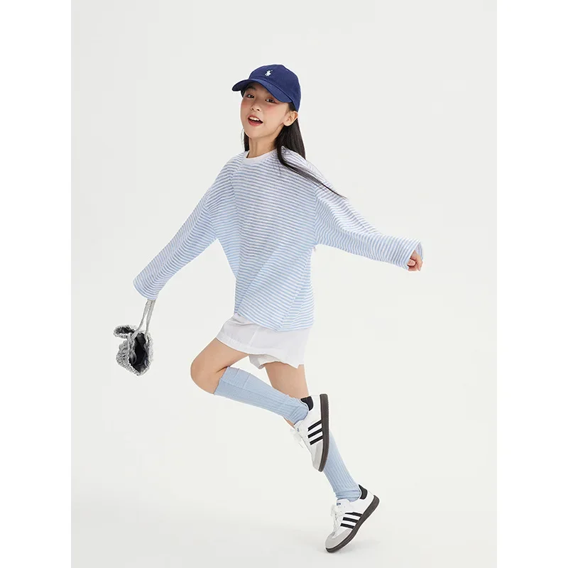 Girls Coat 2024 Summer New Childrens Clothes Korean Style Baby Girls Blue Striped Sunscreen Smock Casual Simple Temperament image 4
