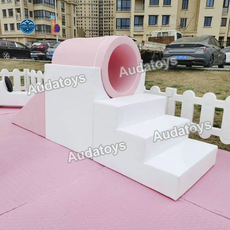 Commercial Pink And White Indoor/Outdoor Playground Soft Play Set For Kids With High Capacity For Shopping Malls