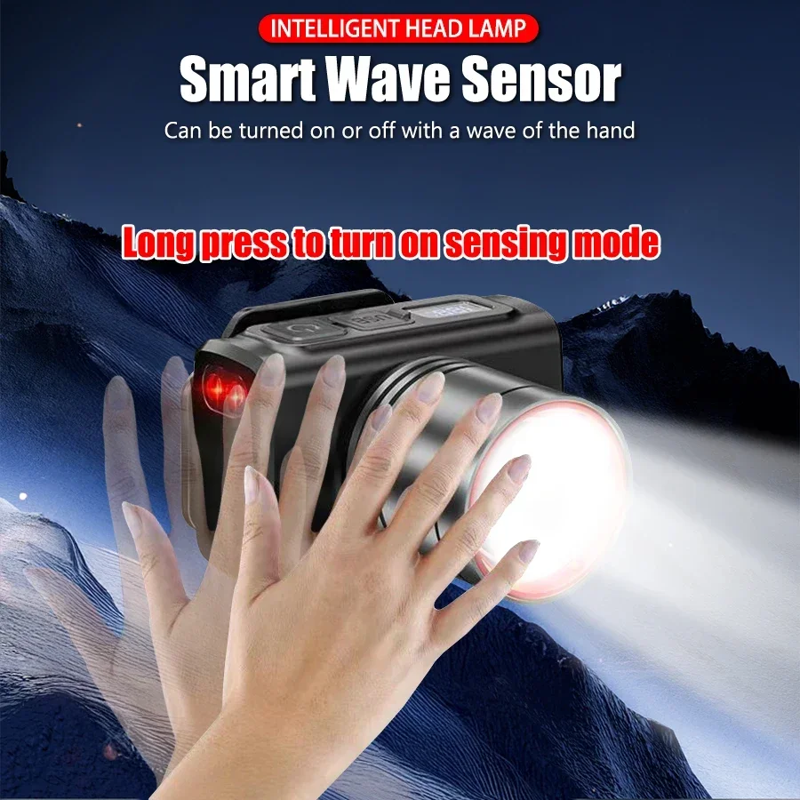 KDULIT Induction LED Headlamp USB Rechargeable Zoomable Lamp Powerful Head Light for Outdoor Night Fishing Hunting Emergency