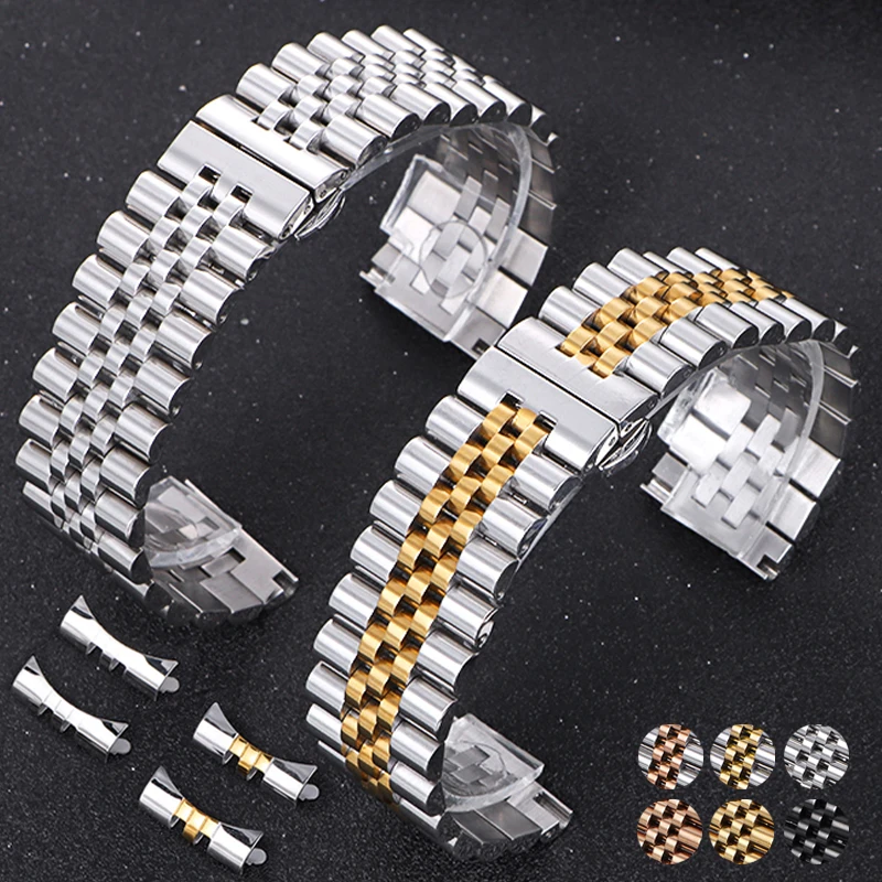 12mm 13mm 14mm 16mm 17mm 18mm 19mm 20mm 21mm 22mm Stainless Steel Watch Band Flat Curved End Metal Strap Folding Buckle Bracelet