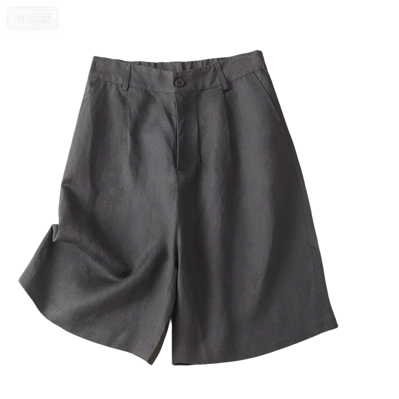 Women's Linen High Waist Shorts, Loose Wide Leg Straight Casual Bermuda Shorts