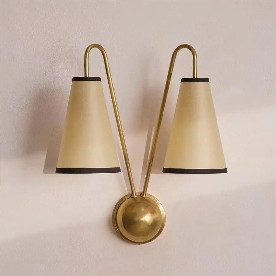 All Copper Double Head Cloth Wall Lamp Bedroom Residential Living Room Hallway Indoor Household LED Wall Light