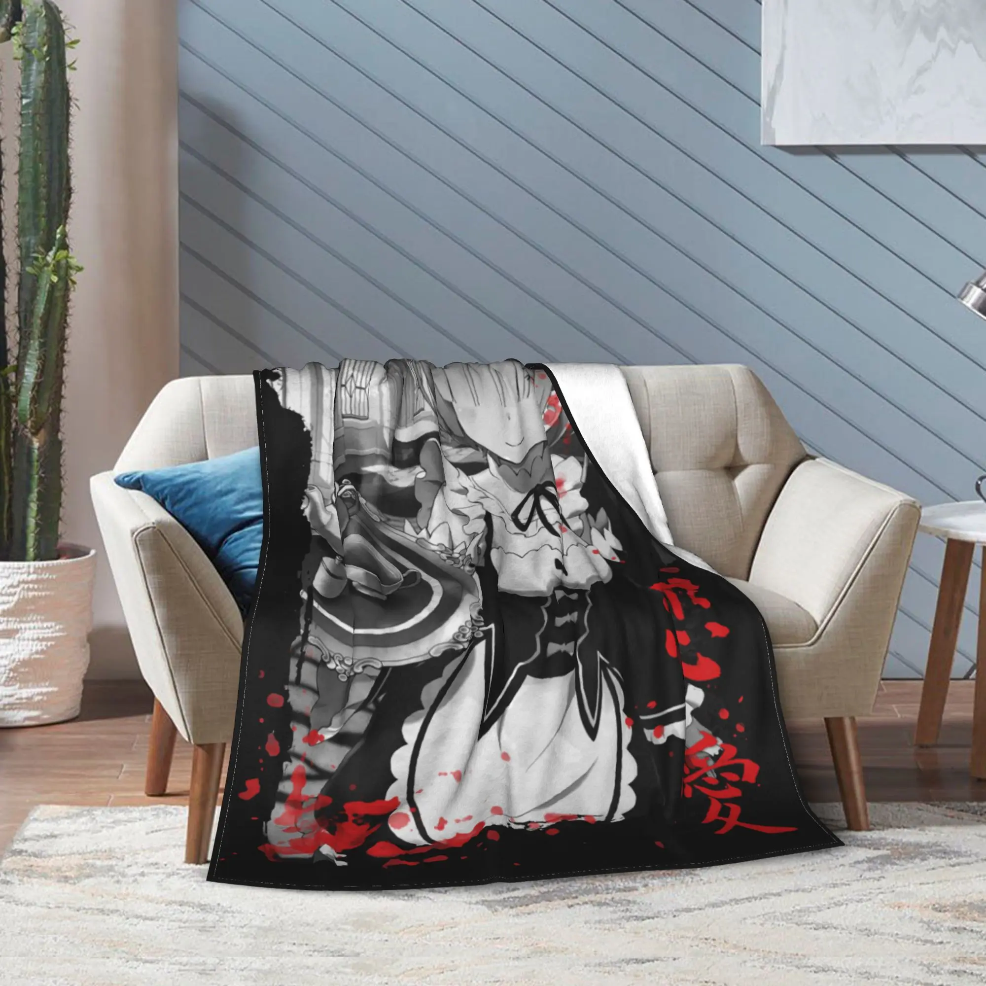 R-Re Zero Rem Anime Blankets Flannel All Season Manga Breathable Warm Throw Blankets for Sofa Bedroom Quilt