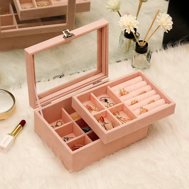 

Velvet Jewelry Box Portable Simple Dustproof Multifunctional Jewelry Box Trinket Ring Necklace Earring Storage Boxes