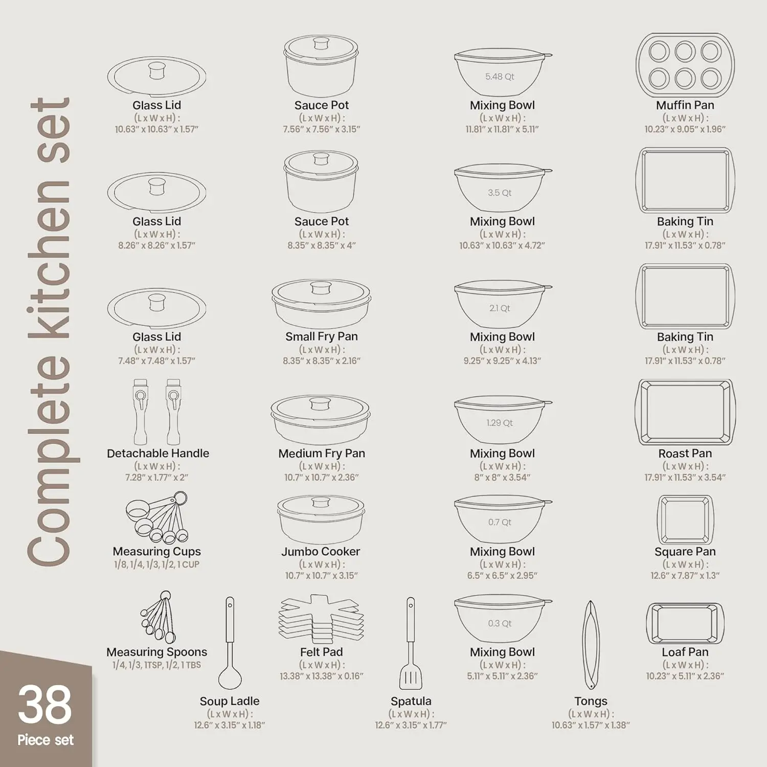مجموعة أواني طهي ومقالي من الجرانيت مكونة من 38 قطعة من ماستر - طلاء جرانيت غير لاصق وأواني ومقالي بمقبض قابل للفصل وجل إل مقوى
