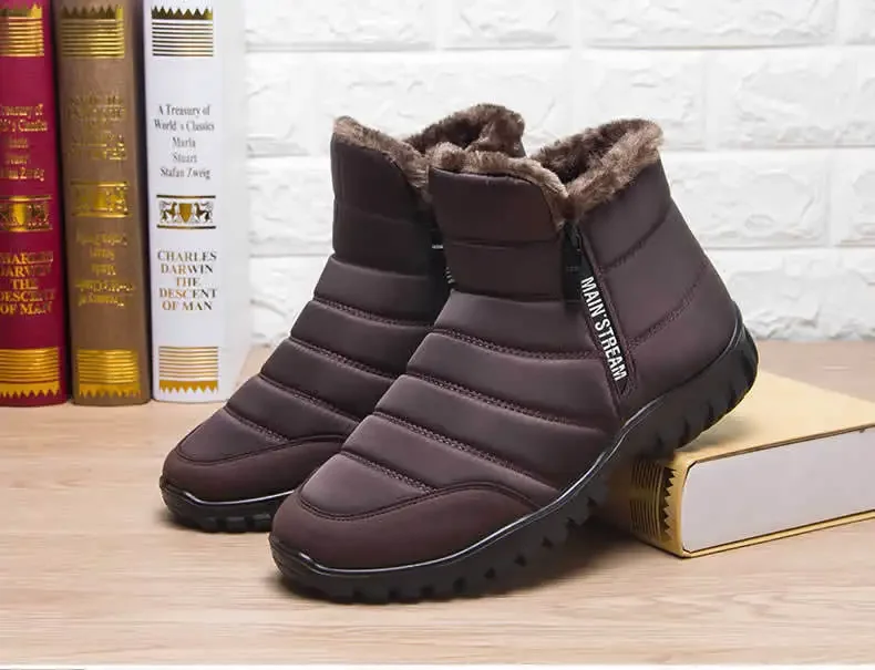 Herren Herbst-Winter Schneestiefel mit Seitenreißverschluss, Wasserdicht, Plüsch Gefüttert, Warme Freizeitschuhe aus Baumwolle, Kostenloser Versand – Detail 6