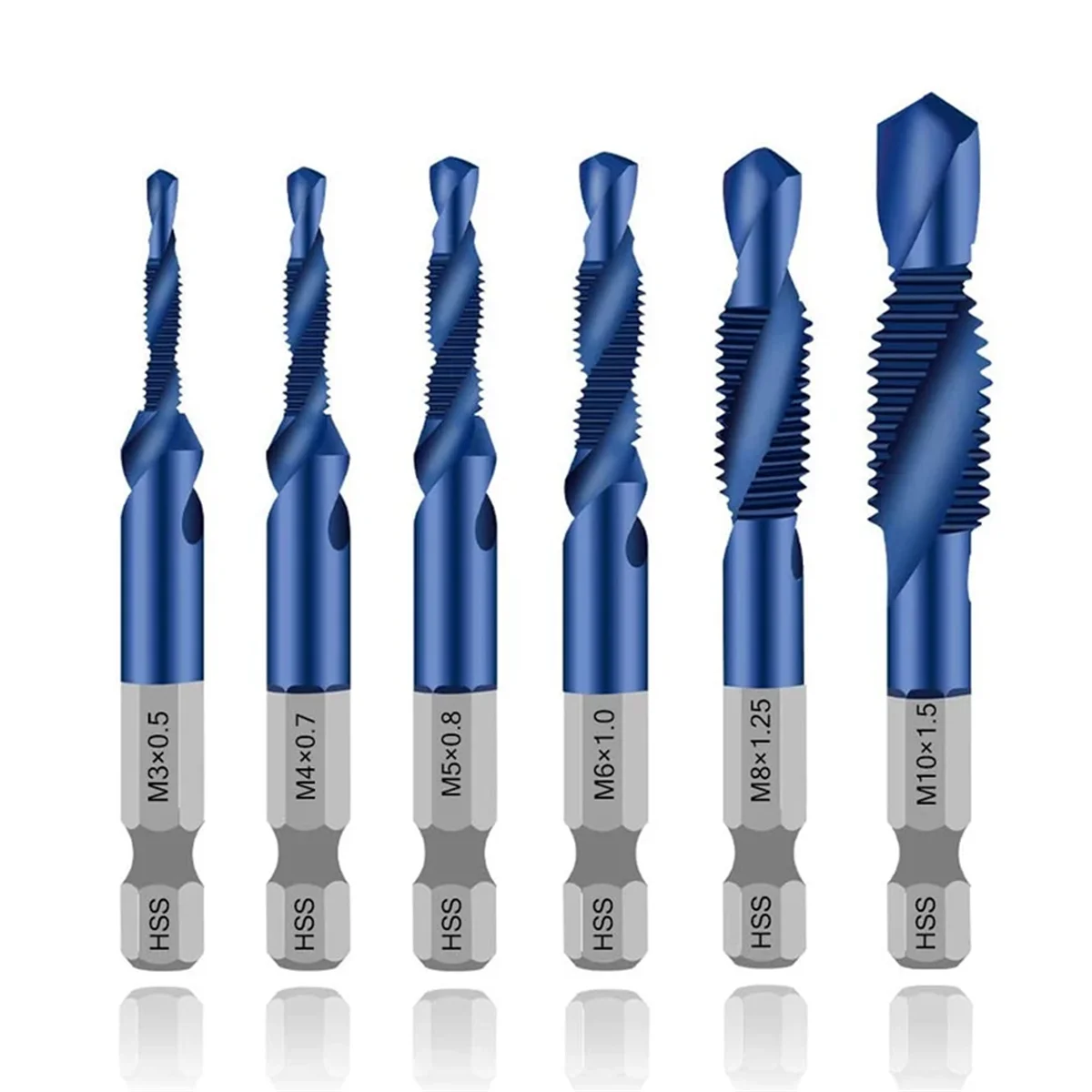 6Pcs High Speed Steel 4341 Titanium Plated Composite Tap Drill and Tap Integrated Machine Tap M3 M4 M5 M6 M8 M10