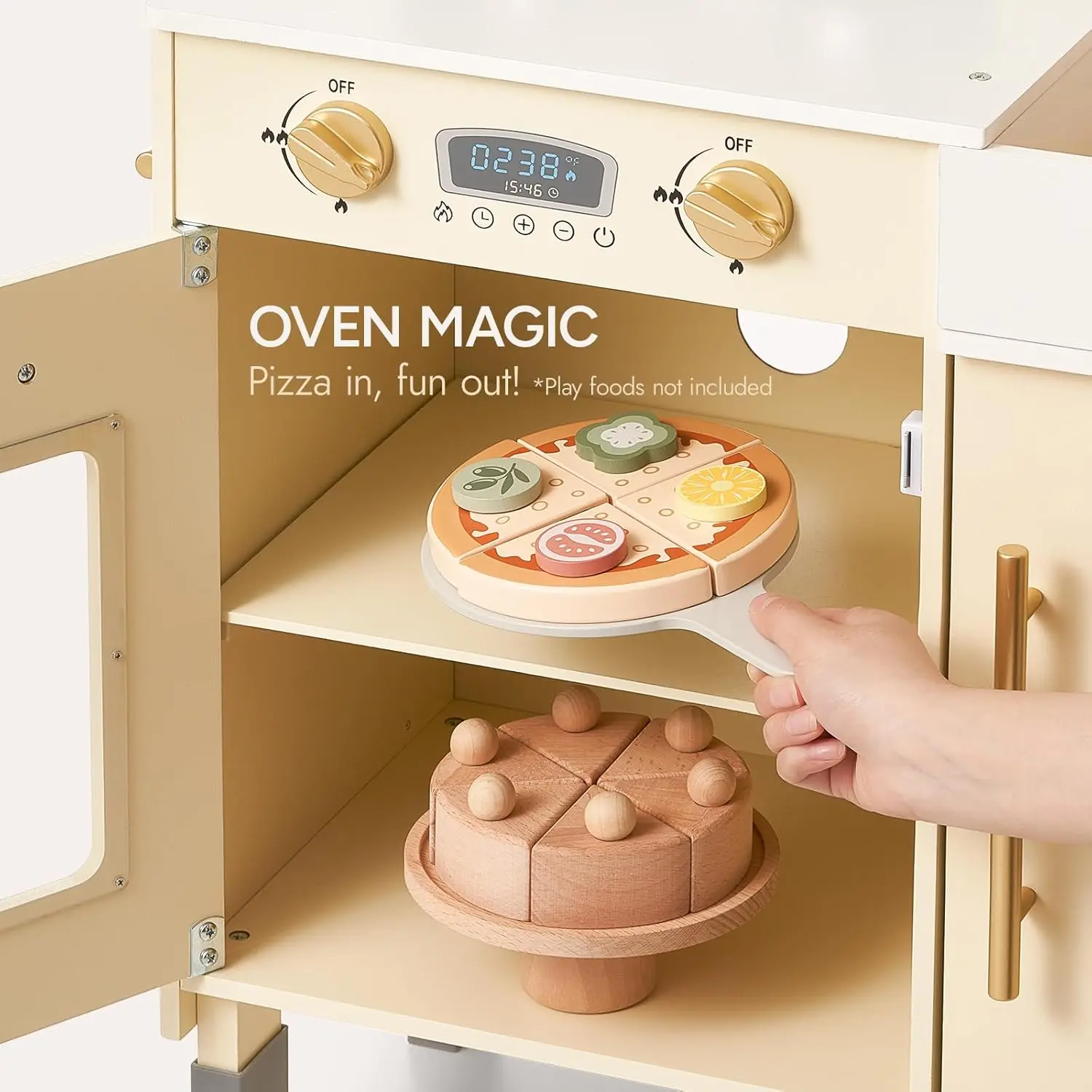 Ensemble de jeu en bois pour tout-petit, cuisine, micro-ondes, machine à glaçons, four, ustensiles de cuisine, accessoires, jeu de simulation, évier