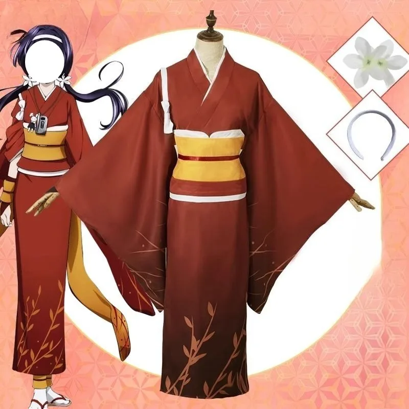 

Anime Lzumi Kyouka Cosplay Costume Red Japanese Kimono Dress Role Play Outfit Accessories Wig Full Set for Women Halloween