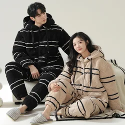 Three-layer Thicked Winter Warm Flannel Pajamas Couple Women and Men Matching Coral Fleece Homewear pijamas para parejas honbre