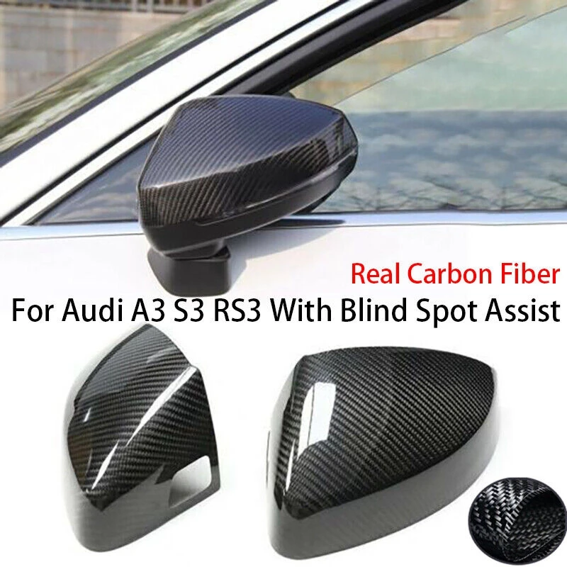 

For Audi A3 S3 RS3 2014-2020 Real Carbon Fiber Car Side Mirror Cover With Blind Spot Assist Hole Replacement Add On Accessories