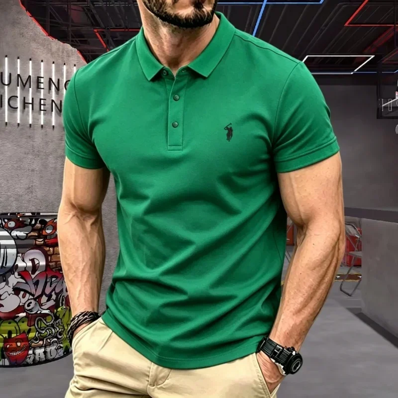 100% reine Baumwolle, hochwertiges Marken-Herren-Poloshirt mit kurzen Ärmeln, Sommer 2026, luxuriöses Mode-Golf-Oberteil mit Pony-Stickerei, lässiges T-Shirt – Detail 6