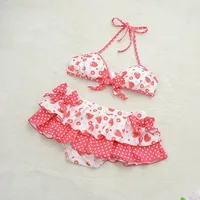 Japanese Sweet Kawaii Summer Beach 2 Piece Sets Y2k Aesthetic Fashion Fruit Print Ruffle Bikinis Set Bow Appliques Punk Clothes - Image 4