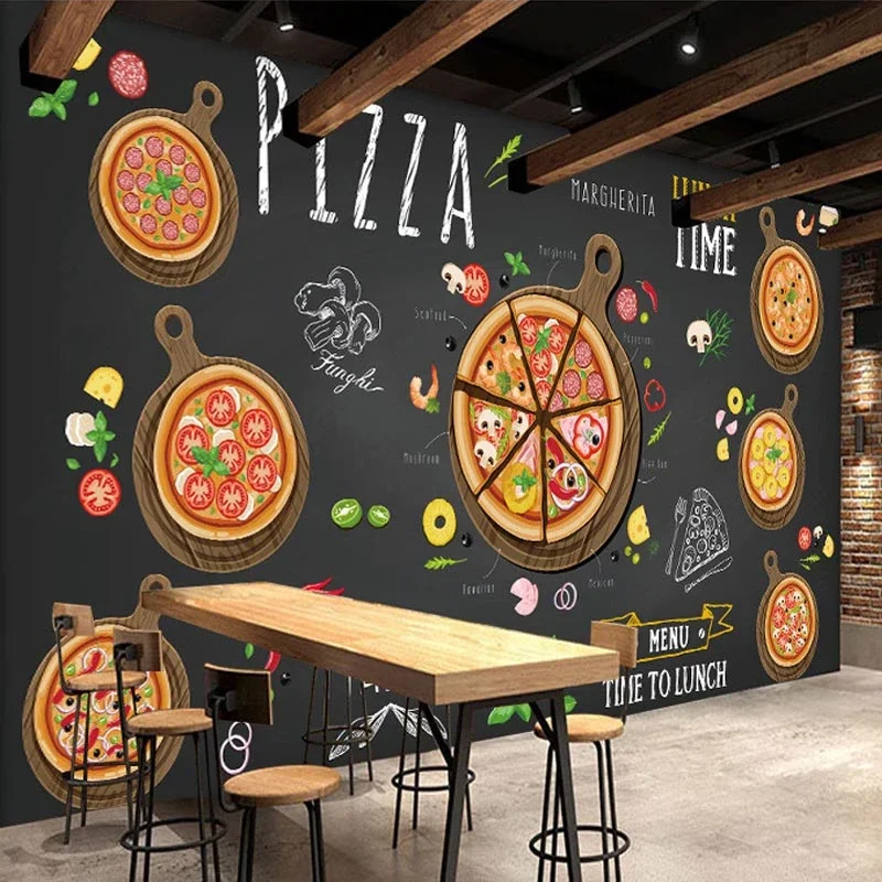 Mural de pared personalizado pintado a mano, Pizza abstracta, foto 3D, papel tapiz, cafetería, tienda de postres, restaurante occidental, pintura de pared