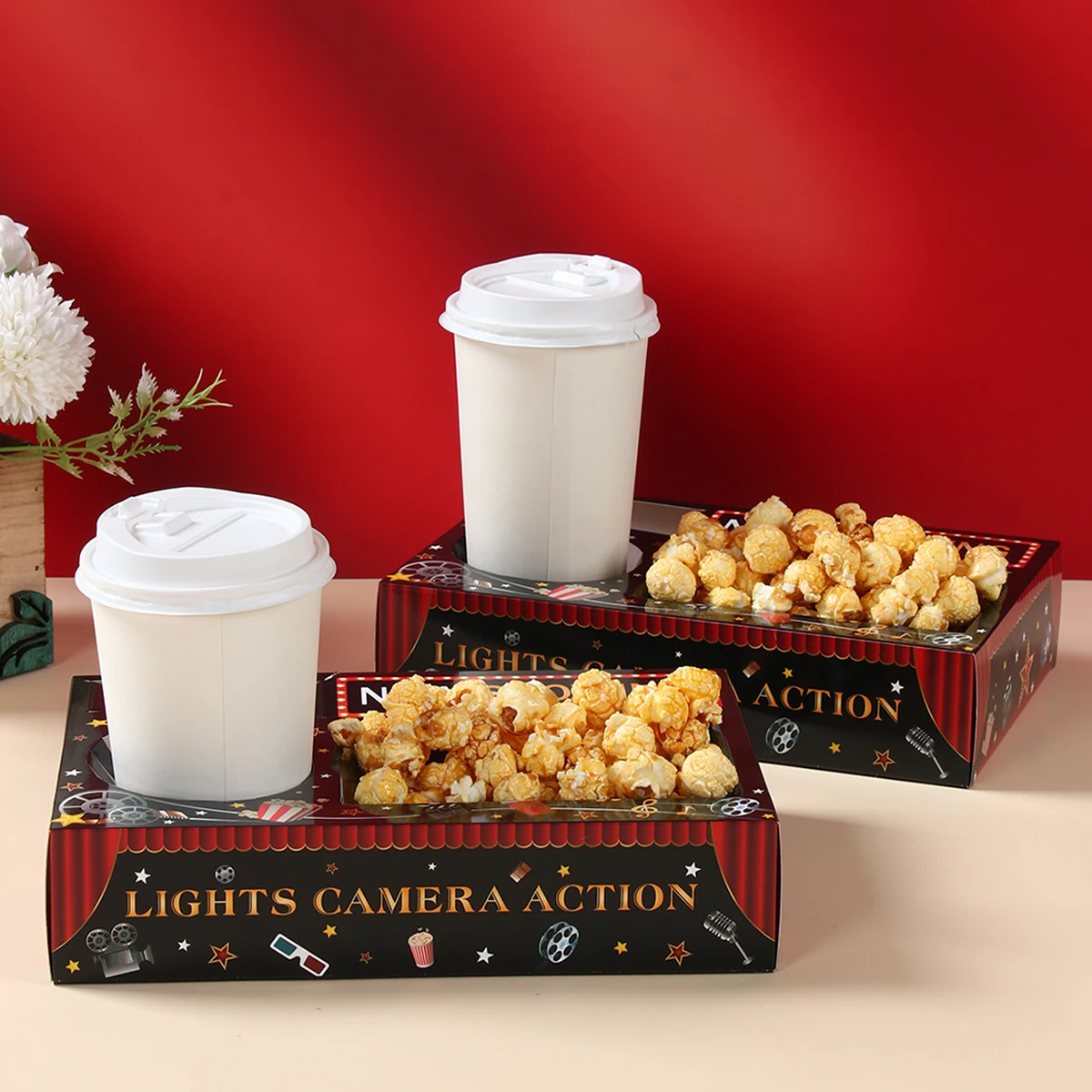 

6pcs Movie Night Snacks and Drinks Paper Trays Cinema Movie Snacks Tray Movie Night Theme Party Supplies Birthday Party Decors