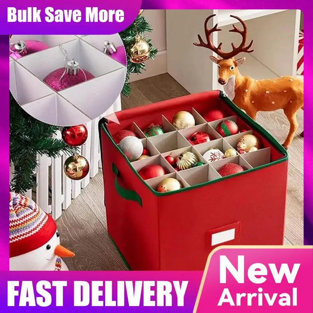 

Коробка для хранения рождественских украшений с регулируемыми разделителями, 4 съемными лотками, вмещает 64 праздничных украшения