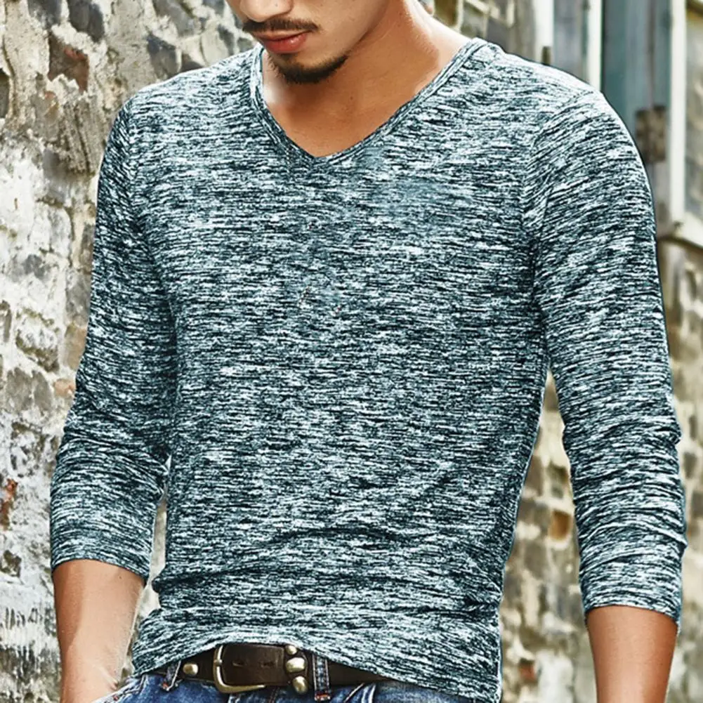 

Elastic Camouflage Printing Men T-shirt Men's Autumn Long Sleeved Casual T-shirt Slim Fit Base Shirt V Neck Slim Men T-Shirt