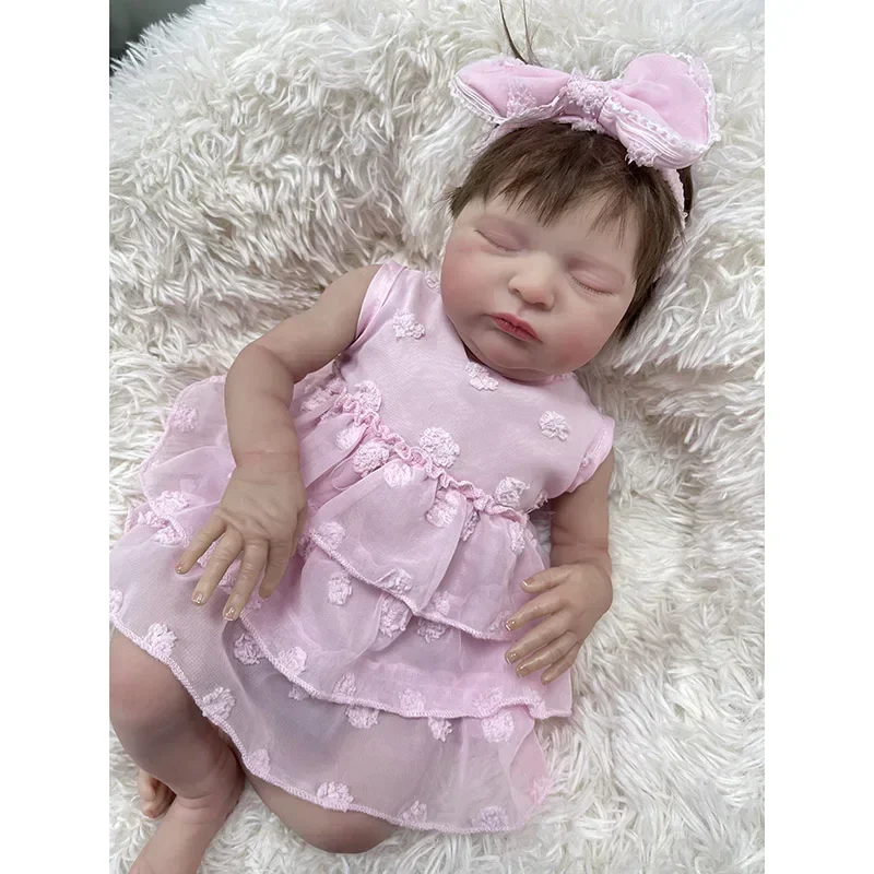 48cm Reborn Baby Doll Laura Newborn Baby Size Hand Rooted Hair 3D Skin with Visible Veins Real Looking Baby Dolls Muñecas Reborn