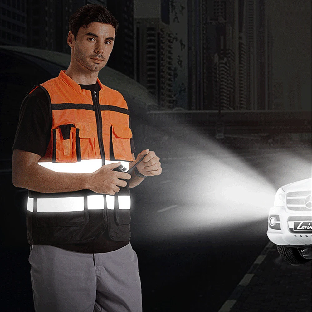 High Visibility Reflective Safety Vest Customized Logo Multi Pockets Hi Vis Working Clothes For Night Riding Construction Work