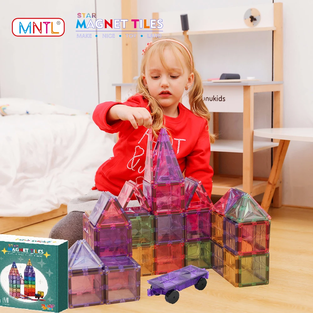 MNTL 108Pcs Magnetic Toys Set Educational STEM Building Blocks Magnet Tiles Architecture Bricks Car Kids Boy Girl Children Gifts