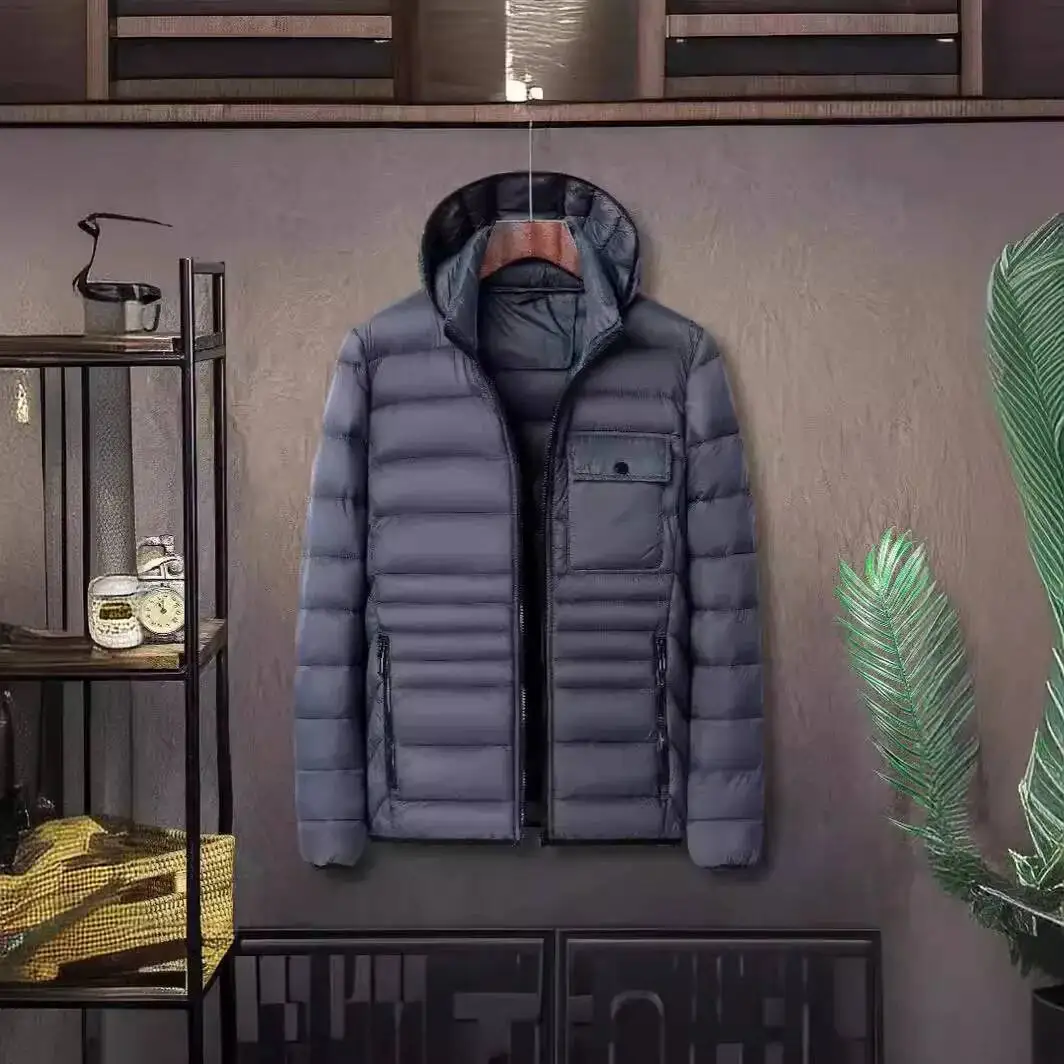 جايت قطني عالي الجودة للرجال للخريف والشتاء بسيط وسحاب طويل وحاشية مستقيمة وياقة كاجوال قابلة للفصل