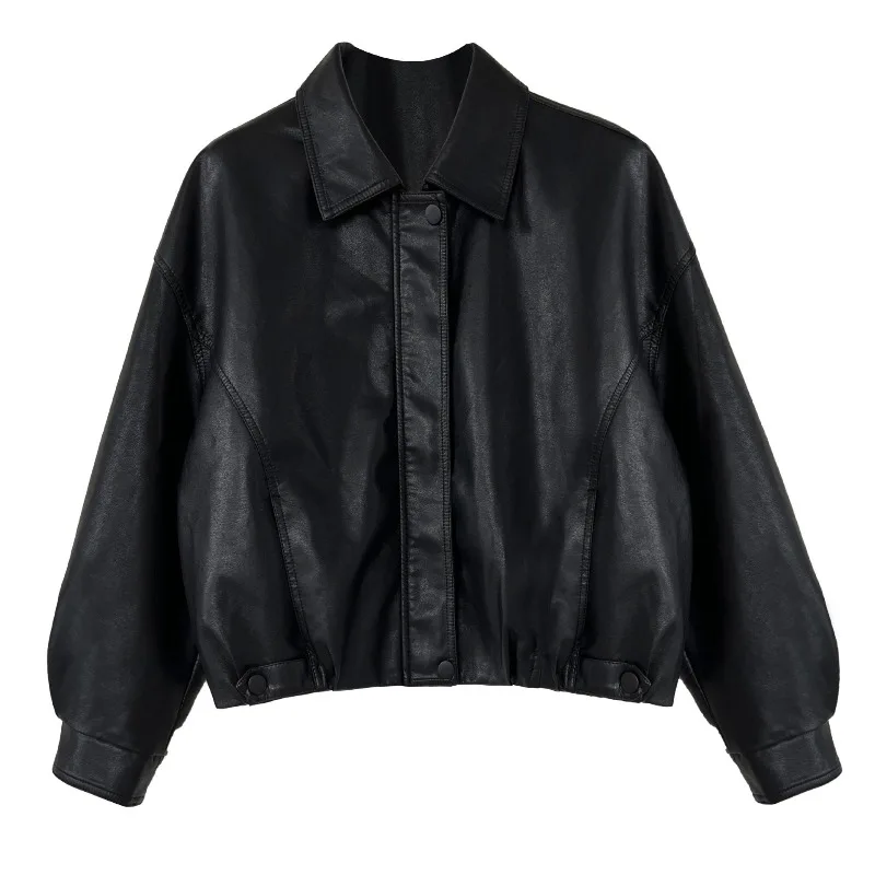 Taille jaune courte veste en cuir synthétique polyuréthane femmes nouveau revers à manches longues manteau mode décontracté 2025 printemps automne femmes veste en cuir