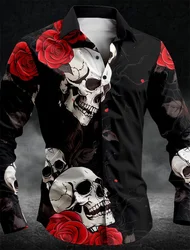 Fashion T-shirt skull button lapel shirt men's elegant casual outdoor button new designer design 2024 hot sale European size 6XL